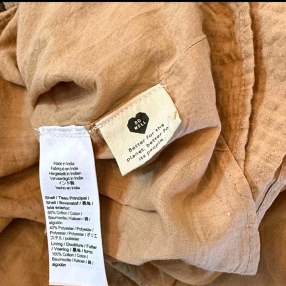 Madewell Women's Seersucker Puff-Sleeve Tan Lagenlook Preppy Mini Dress. Sz L - Picture 8 of 9